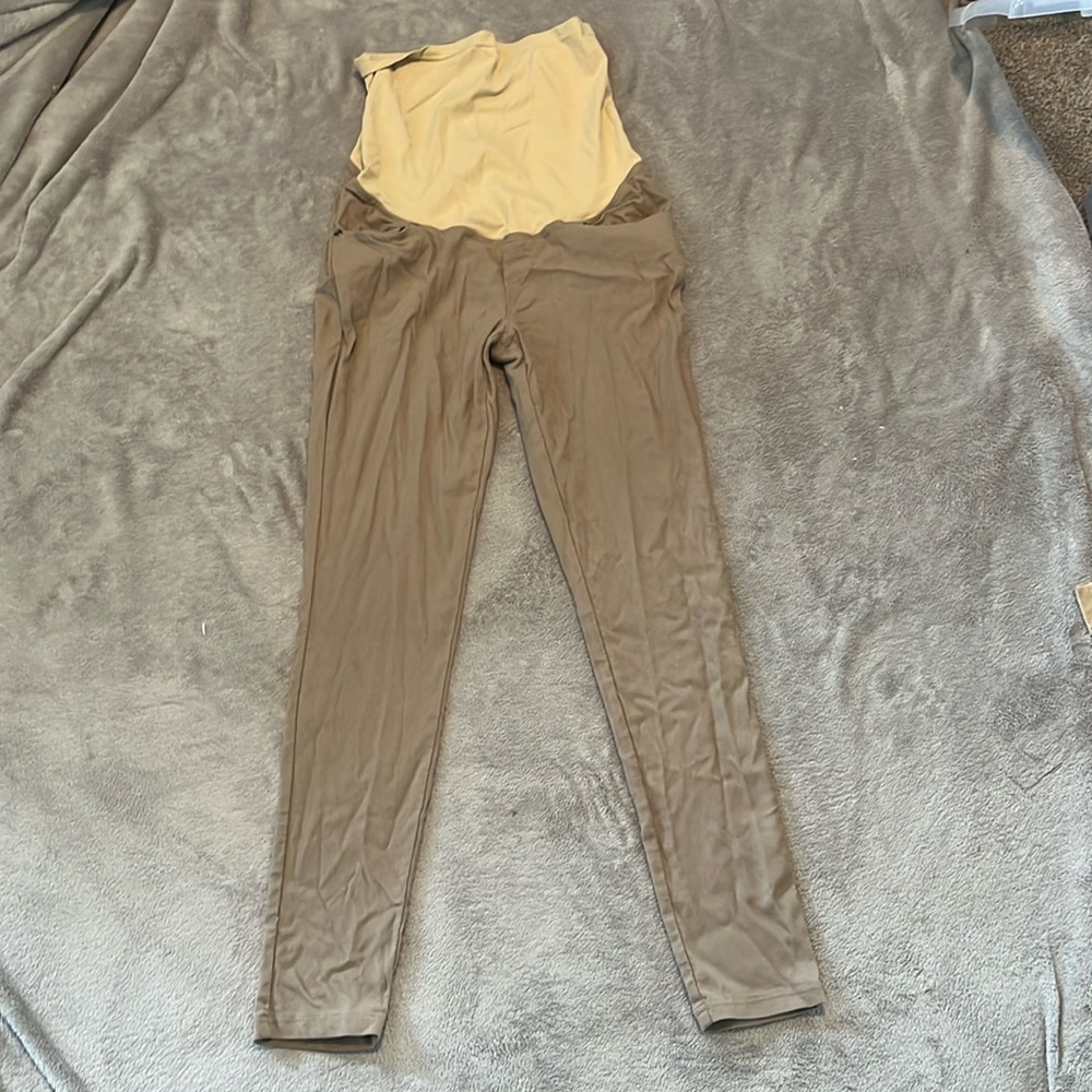 Khaki Maternity Pants with Full Belly Panel